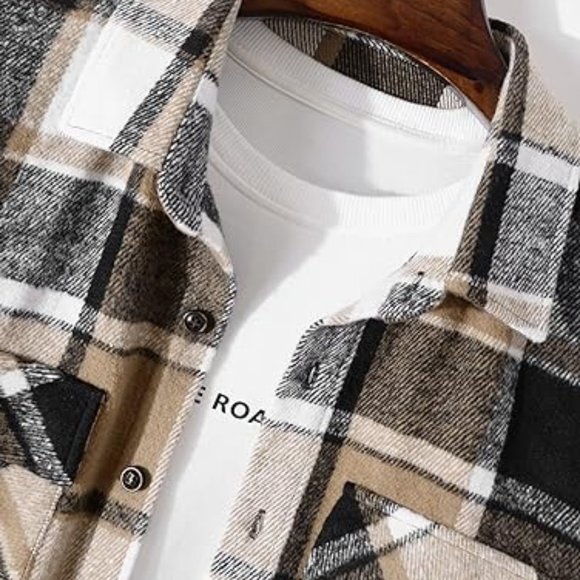 Mens Plaid Shirt,Long Sleeves,Classic Flannel Shirt Button Down Shirt Jacket Top - Picture 3 of 7